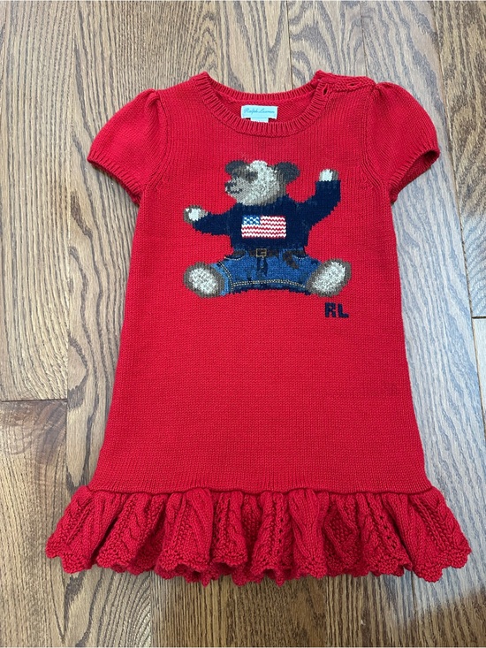 Ralph Lauren Other - Ralph Lauren Red Knit Bear Ruffle Hem Dress